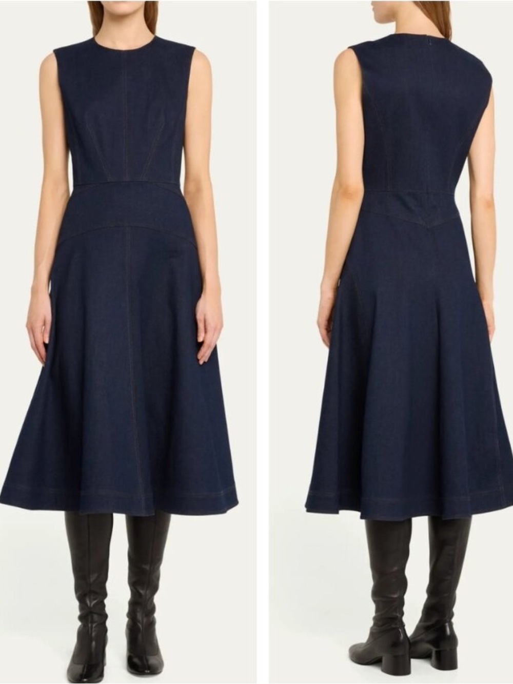NWT $375 Elie Tahari Denim Flare Midi Dress SIZE 4 Midnight